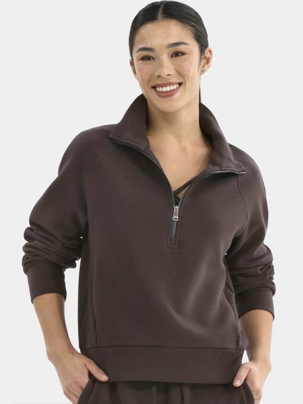 NWOT Avia Women's Chocolate Brown Half-Zip Pullover, size Large